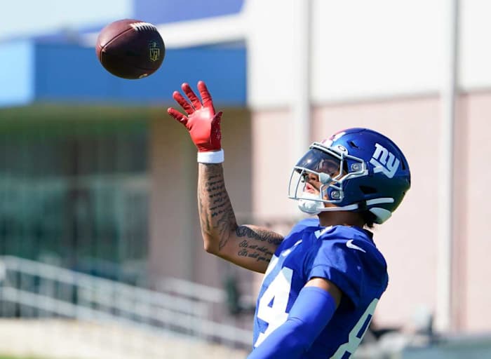 New York Giants WR Jalin Hyatt during training camp in East Rutherford, New Jersey, on July 31, 2023. (Photo by Danielle Parhizkaran of NorthJersy.com)